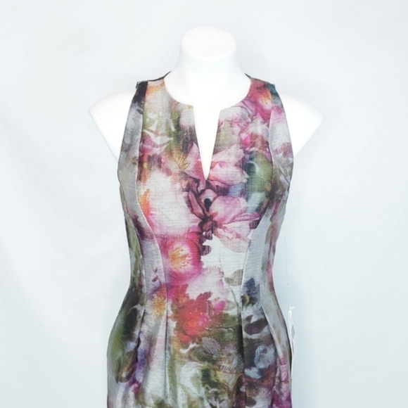NWT Kay Unger Sleeveless Floral Watercolor Sheath Dress - Picture 2 of 12